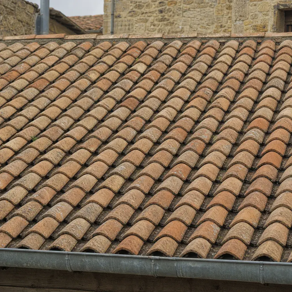 Couvert en tuiles creuses posées en courant et couvert alternés sur une pente faible